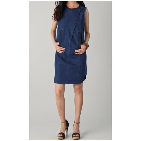 Tory Burch "Pierced Zipper" Denim Shift Dress w/ Pockets | Sz Small | Navy Blue - Picture 9 of 9